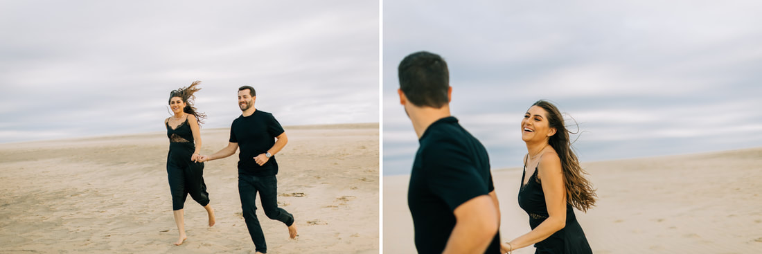 Nags head sand dunes engagement photos in black dress and black outfits