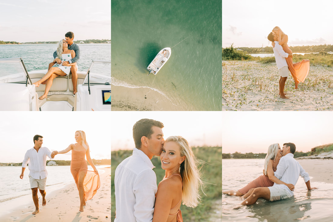 A beach and boat engagement at Carolina Beach and Wilmington