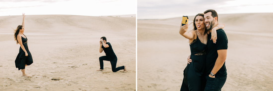Nags head sand dunes engagement photos in black dress and black outfits