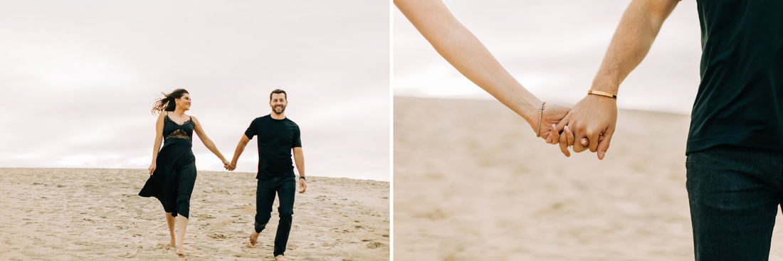 Nags head sand dunes engagement photos in black dress and black outfits at Jockeys ridge state park
