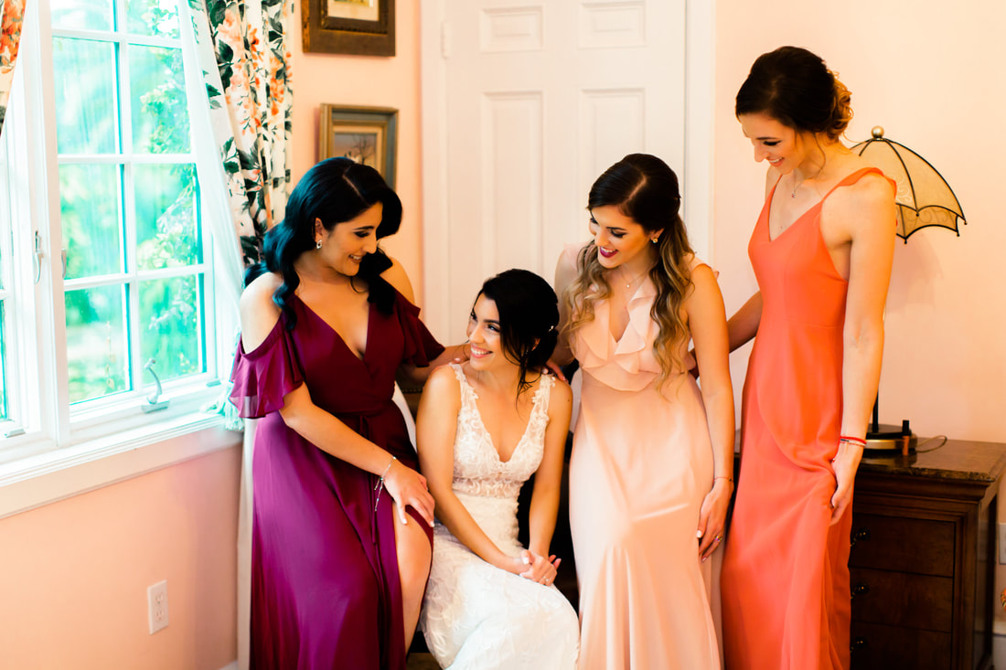 Raleigh Wedding Photographer | Miami Wedding | Casa Tranquila Wedding Bridesmaids getting ready wedding dress mix and match