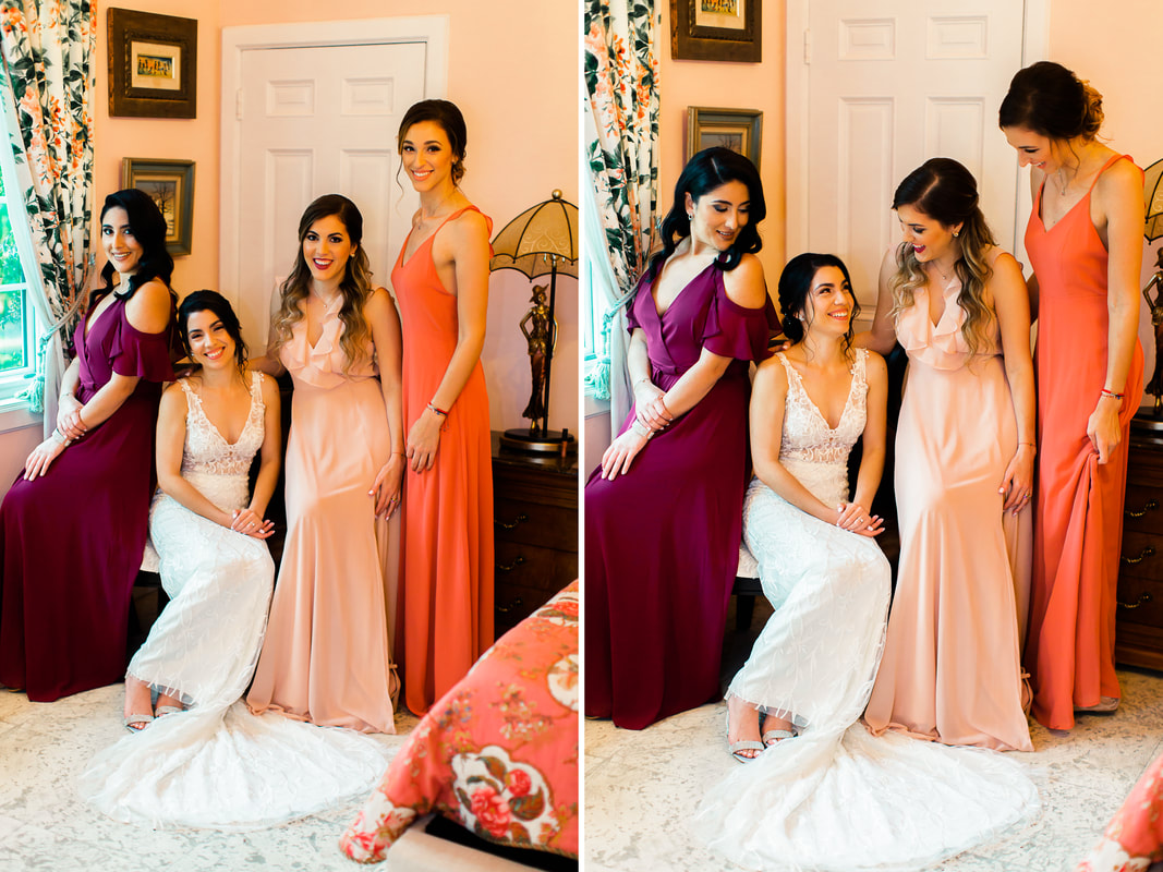 Raleigh Wedding Photographer | Miami Wedding | Casa Tranquila Wedding Mix and match bridesmaid dresses pink