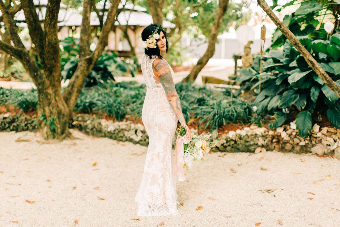 Raleigh Wedding Photographer, Redland Koi Gardens Wedding, Miami Elopement, Boho bridal pictures flower crown