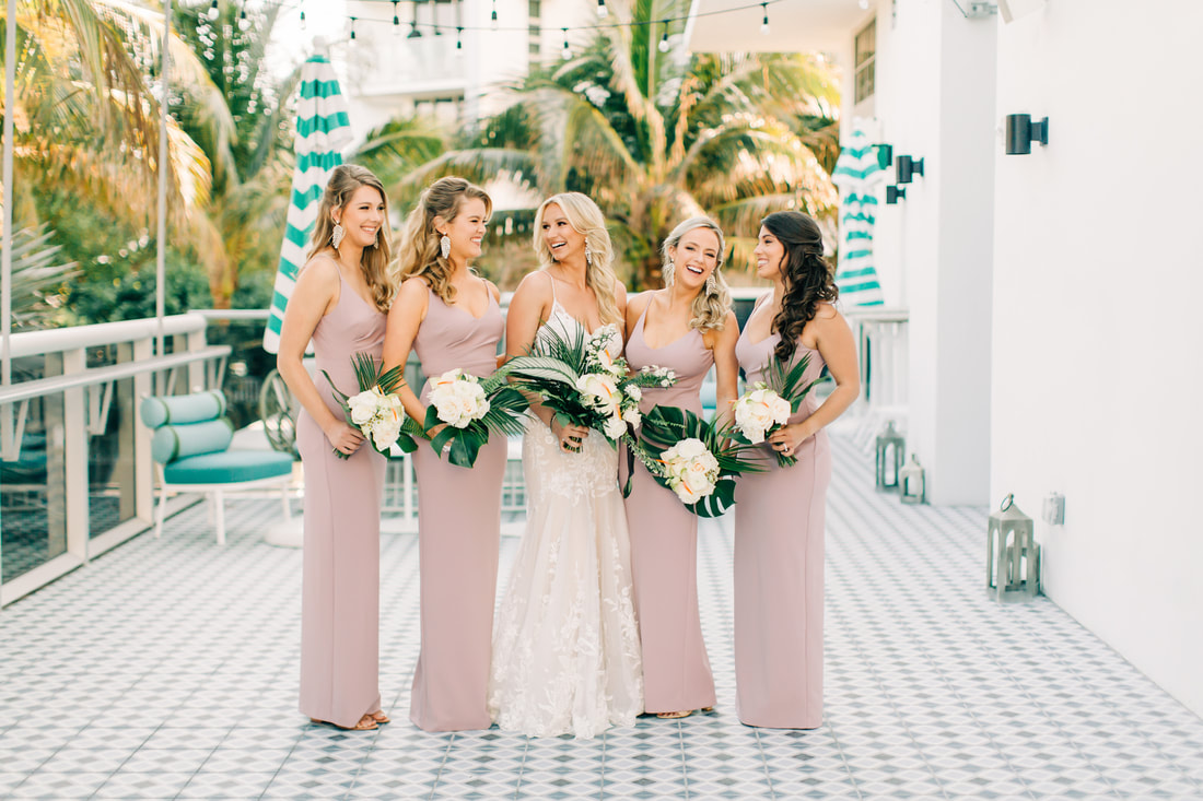 Raleigh Wedding photographer, Confidante Hotel Wedding, Miami wedding photographer, tropical wedding, bridesmaids, pink bridesmaids dresses