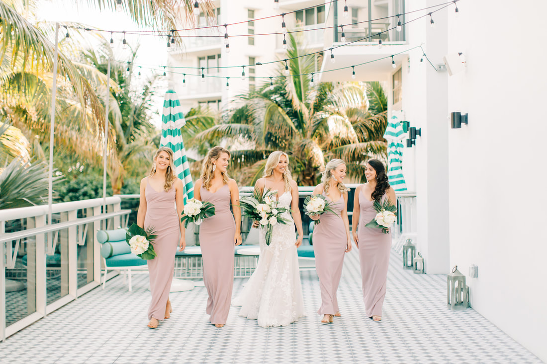 Raleigh Wedding photographer, Confidante Hotel Wedding, Miami wedding photographer, tropical wedding, bridesmaids, pink bridesmaids dresses