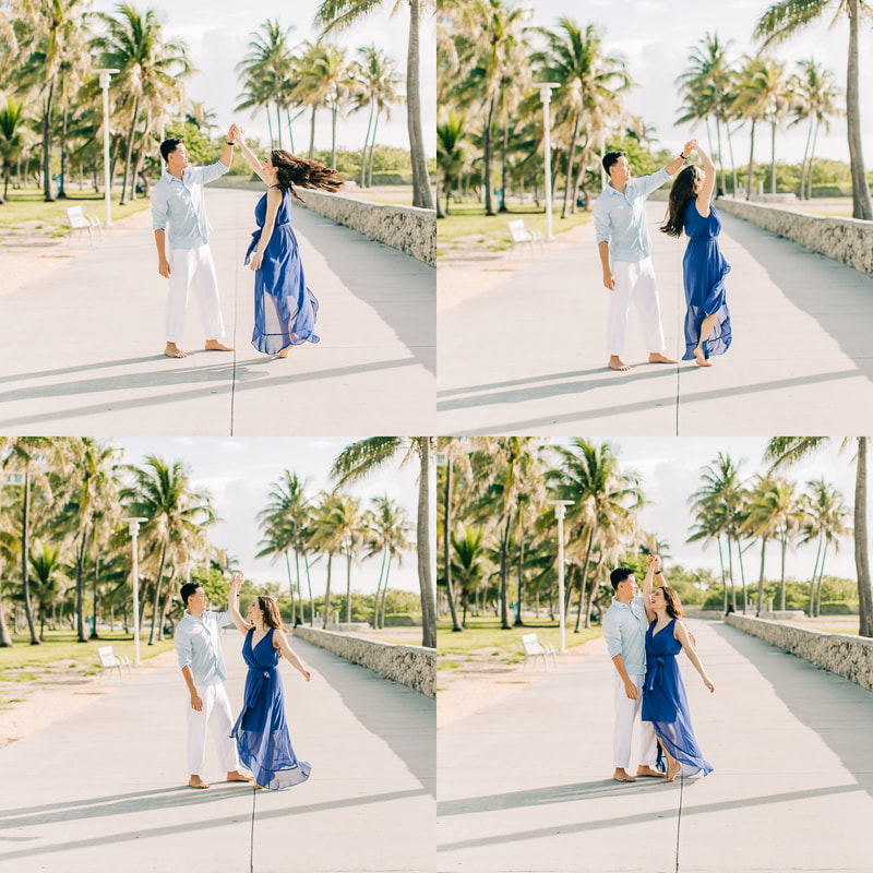 Raleigh wedding photographer Miami beach engagement south beach twirl