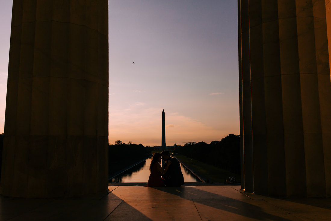 Lincoln Memorial engagement photos at sunrise in Washington DC wedding photographer