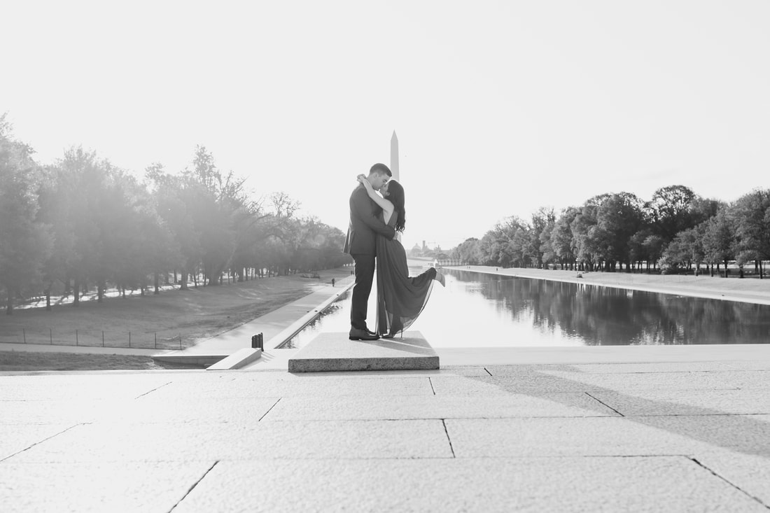 Lincoln Memorial engagement photos at sunrise in Washington DC wedding photographer