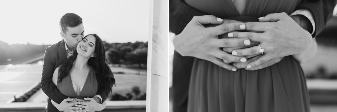 Black and white Lincoln Memorial engagement photos at sunrise in Washington DC wedding photographer